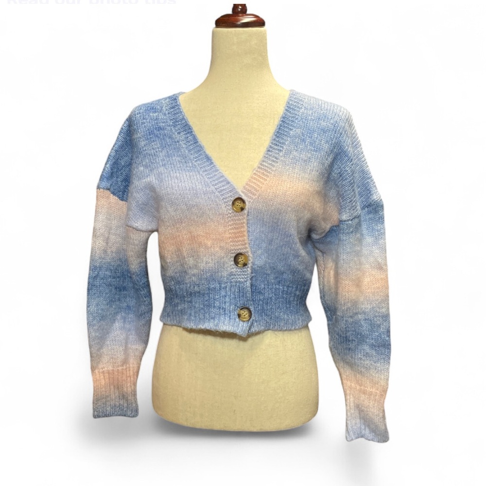 Cotton On Womens Pink & Blue Cropped Cotton Candy Cardigan Cute Goth XS‎